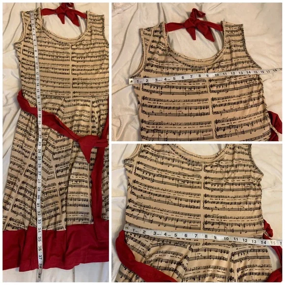 Effie’s Heart Symphony music notes belted tie waist dress women’s size small - Picture 5 of 5